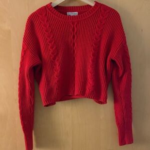 Calvin Klein Jeans Bright Red Cable Knit Cropped Sweater